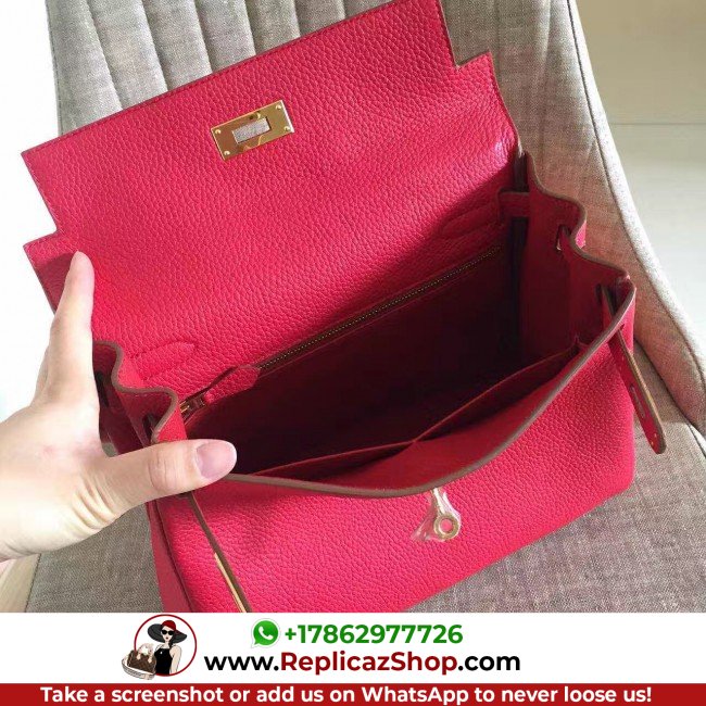 Hermes Red Clemence Kelly Retourne 28cm Lushentic AAAAA Grade Replica - Image 3