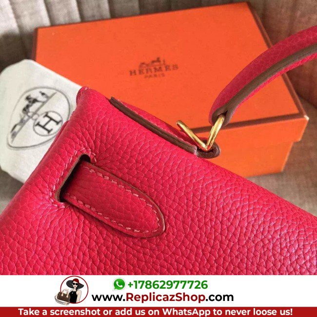 Hermes Red Clemence Kelly Retourne 28cm Lushentic AAAAA Grade Replica - Image 4