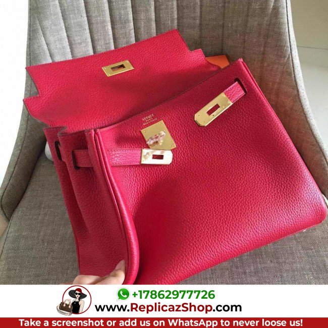 Hermes Red Clemence Kelly Retourne 28cm Lushentic AAAAA Grade Replica - Image 5