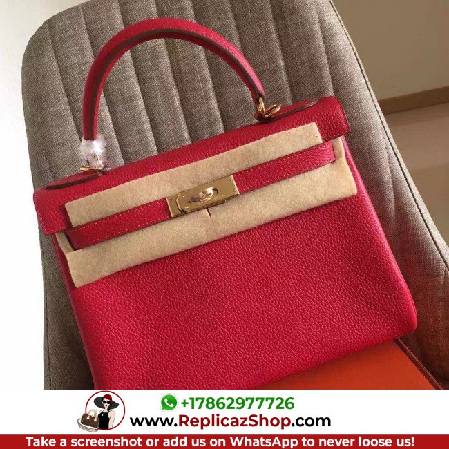 Hermes Red Clemence Kelly Retourne 28cm Lushentic AAAAA Grade Replica