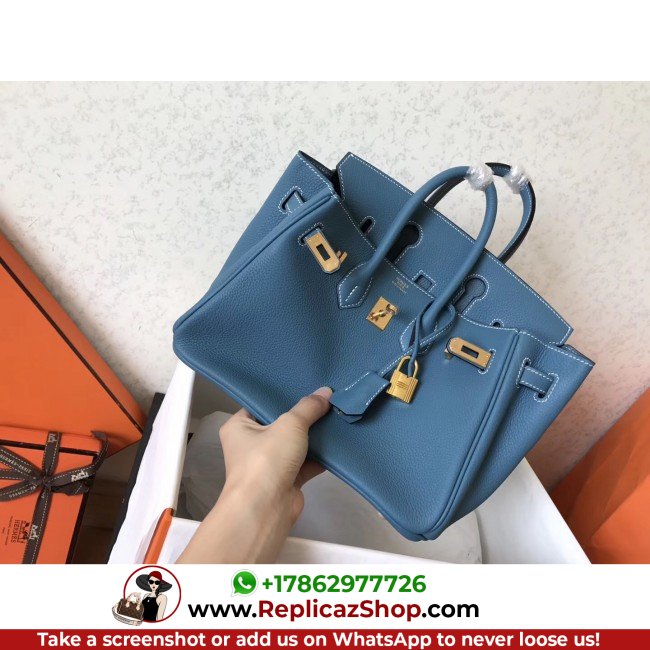 Hermes Blue Jean Clemence Birkin 25cm Lushentic Grade Replica - Image 2