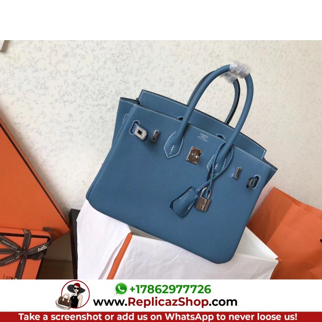 Hermes Blue Jean Clemence Birkin 25cm Lushentic Grade Replica - Image 4