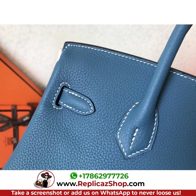 Hermes Blue Jean Clemence Birkin 25cm Lushentic Grade Replica - Image 7