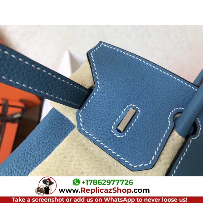 Hermes Blue Jean Clemence Birkin 25cm Lushentic Grade Replica - Image 8