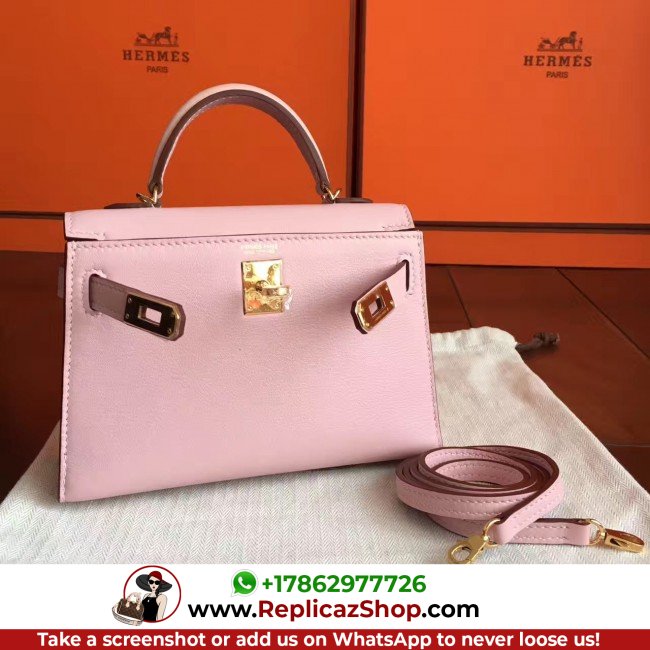Hermes Rose Dragee Swift Kelly Mini II 20cm Lushentic AAAAA Grade Replica - Image 5