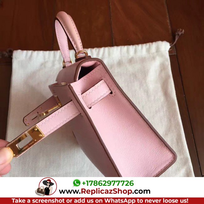 Hermes Rose Dragee Swift Kelly Mini II 20cm Lushentic AAAAA Grade Replica - Image 7