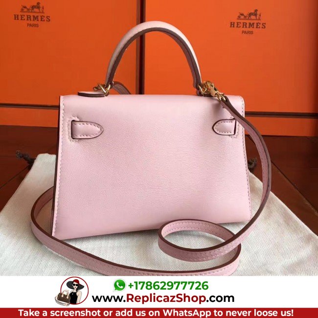 Hermes Rose Dragee Swift Kelly Mini II 20cm Lushentic AAAAA Grade Replica - Image 8