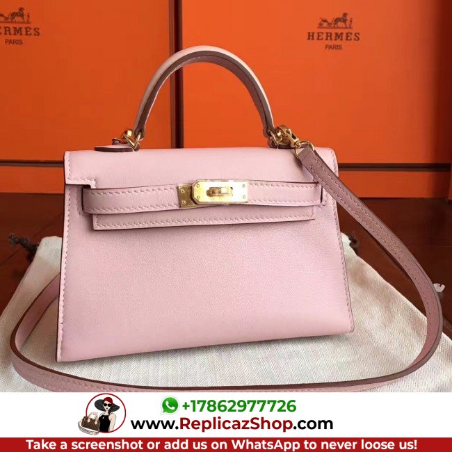 Hermes Rose Dragee Swift Kelly Mini II 20cm Lushentic AAAAA Grade Replica