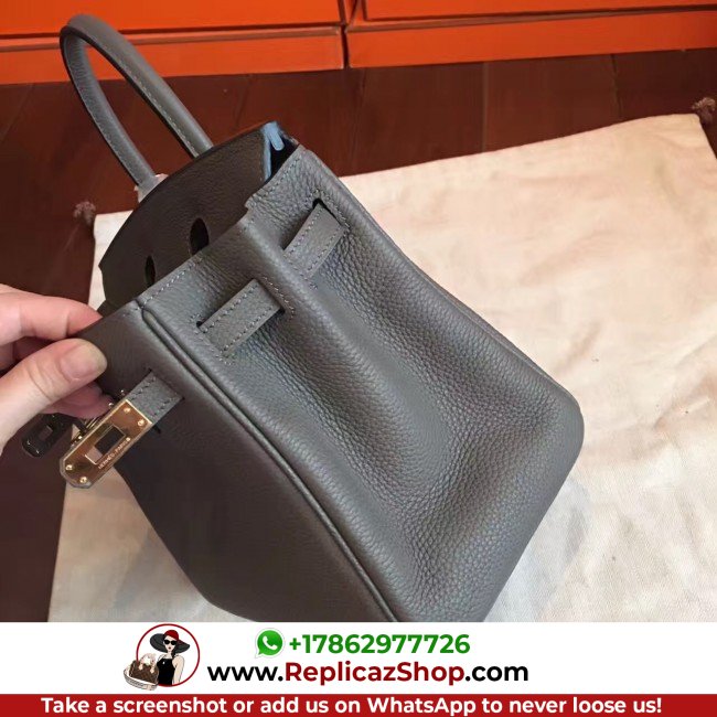 Hermes Vert Gris Clemence Birkin 25cm Lushentic AAAAA Grade Replica - Image 4