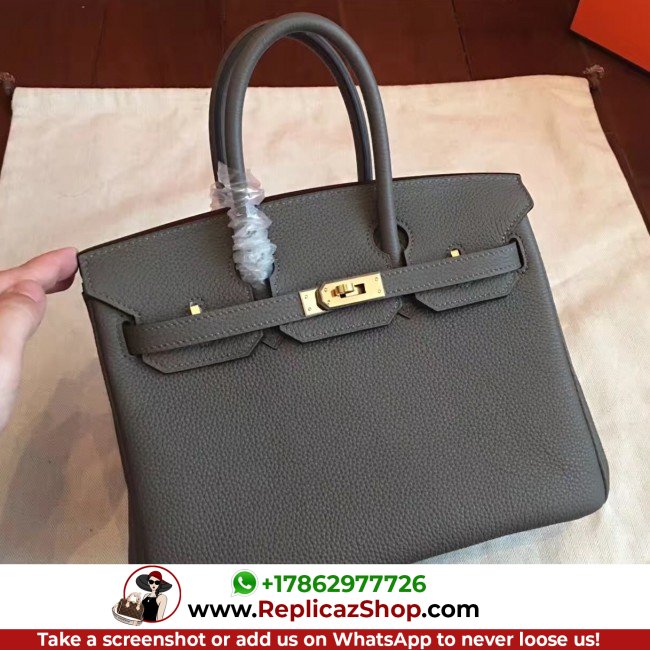 Hermes Vert Gris Clemence Birkin 25cm Lushentic AAAAA Grade Replica - Image 5