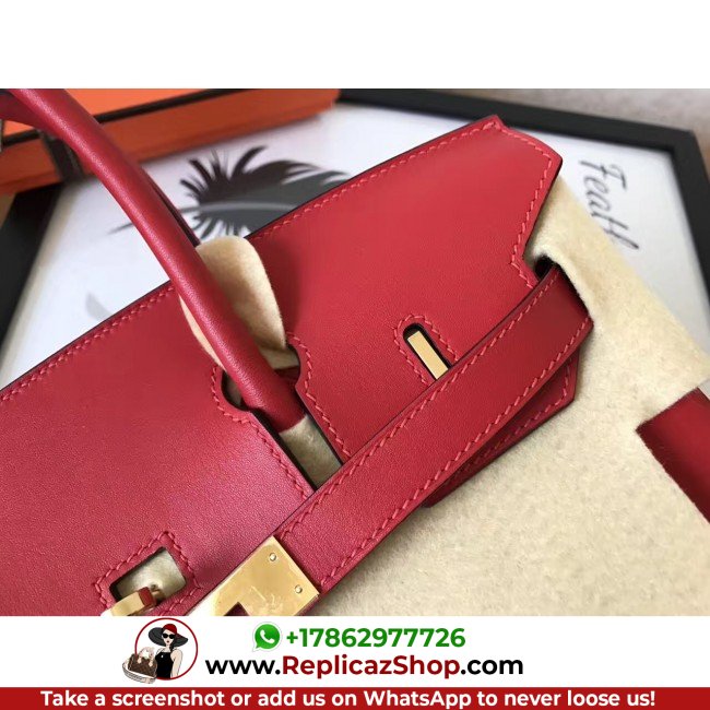 Hermes Red Swift Birkin 30cm Lushentic AAAAA Grade Replica - Image 9