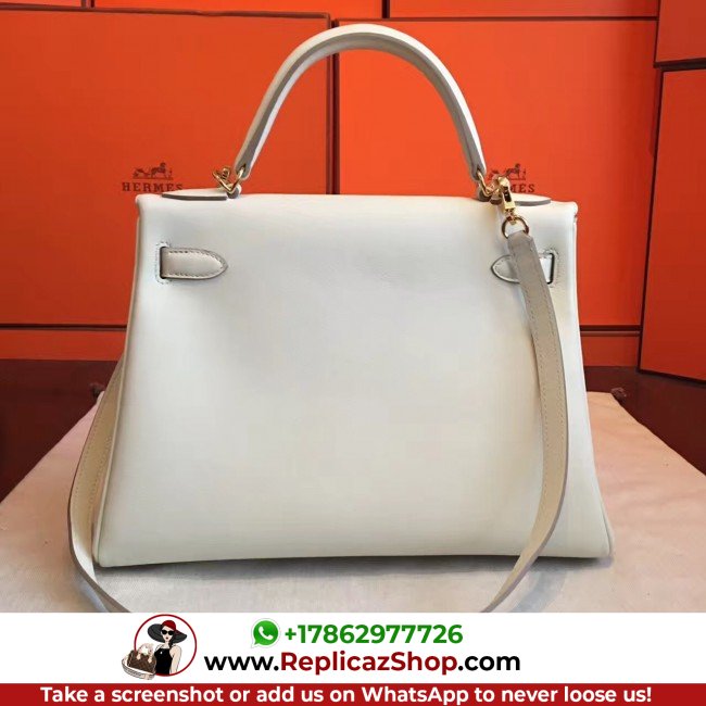 Replica Hermes Ivory Swift Kelly Retourne 32cm Lushentic AAAAA Grade Replica - Image 7