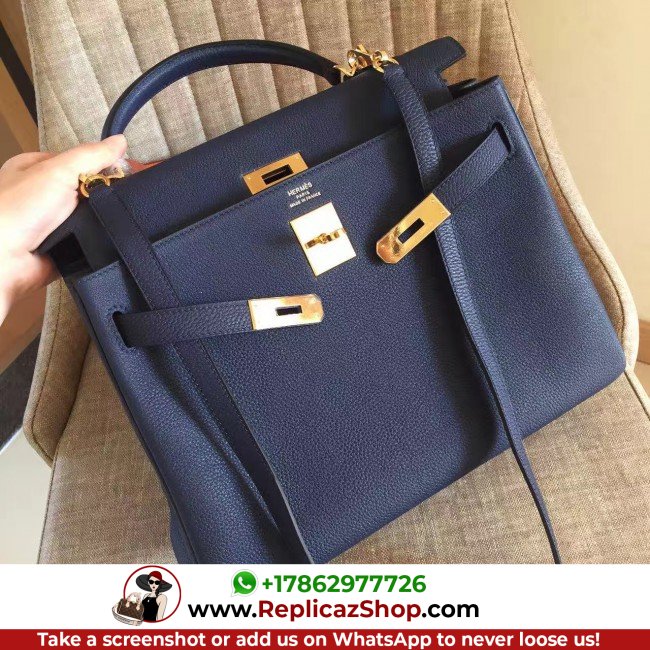 Hermes Sapphire Clemence Kelly Retourne 32cm Lushentic AAAAA Grade Replica - Image 9