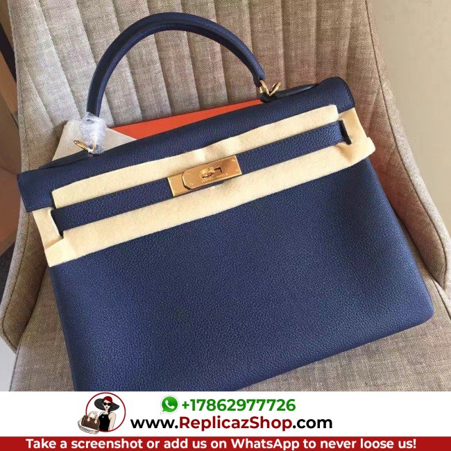 Hermes Sapphire Clemence Kelly Retourne 32cm Lushentic AAAAA Grade Replica