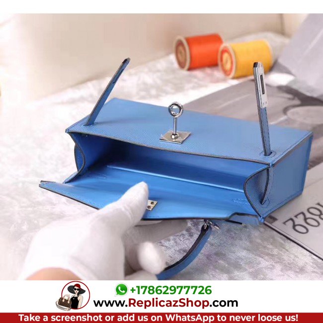 Hermes Celeste Epsom Kelly Mini II 20cm Lushentic AAAAA Grade Replica - Image 3