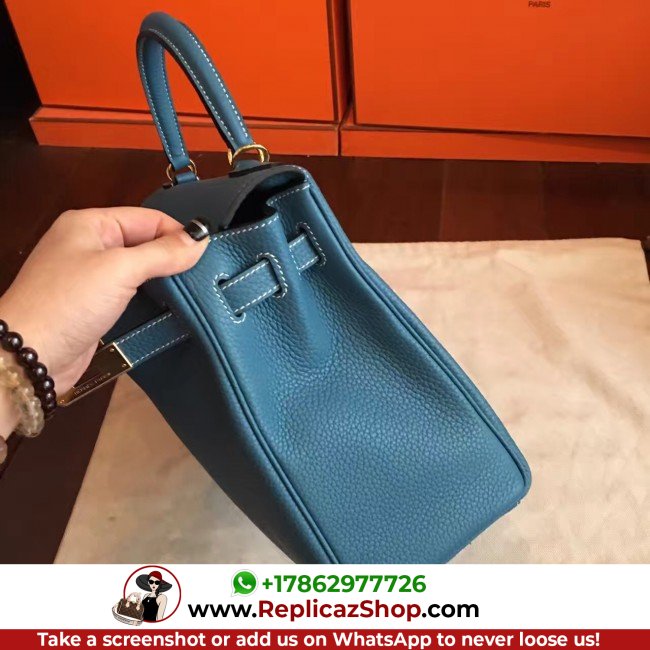 Hermes Blue Jean Clemence Kelly Retourne 32cm Lushentic AAAAA Grade Replica - Image 5