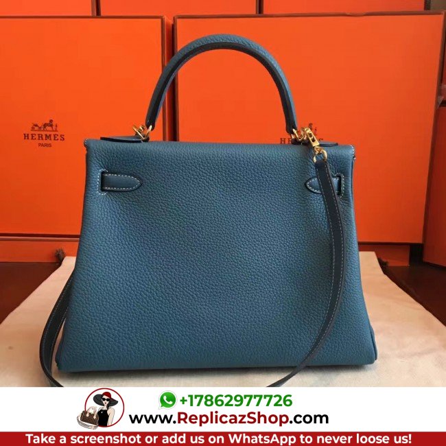 Hermes Blue Jean Clemence Kelly Retourne 32cm Lushentic AAAAA Grade Replica - Image 8