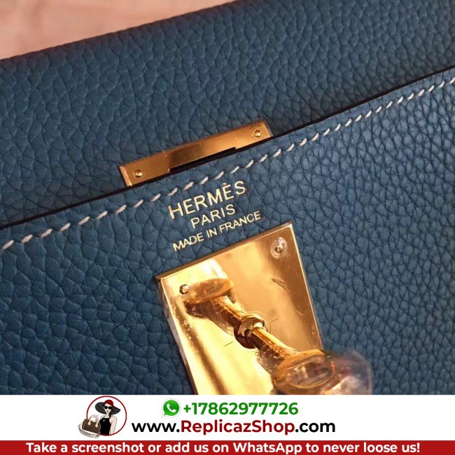 Hermes Blue Jean Clemence Kelly Retourne 32cm Lushentic AAAAA Grade Replica - Image 9