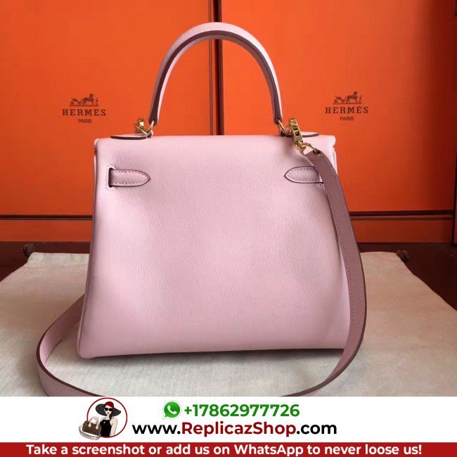 Hermes Rose Dragee Swift Kelly Retourne 28cm Lushentic AAAAA Grade Replica - Image 5