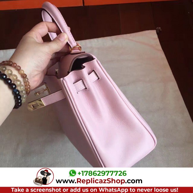 Hermes Rose Dragee Swift Kelly Retourne 28cm Lushentic AAAAA Grade Replica - Image 6