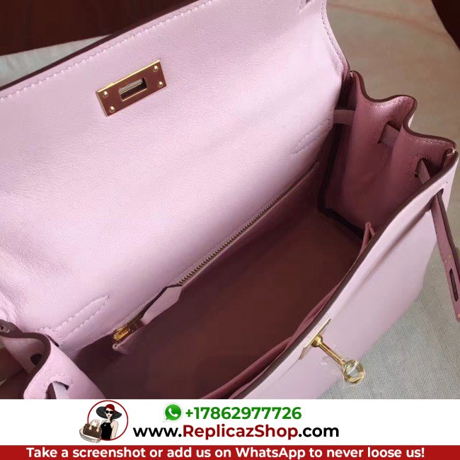 Hermes Rose Dragee Swift Kelly Retourne 28cm Lushentic AAAAA Grade Replica - Image 7