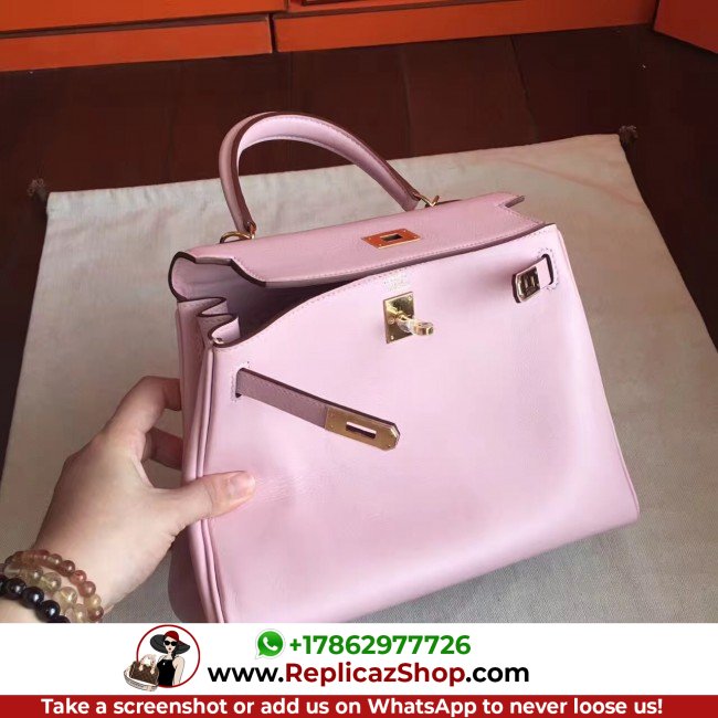 Hermes Rose Dragee Swift Kelly Retourne 28cm Lushentic AAAAA Grade Replica - Image 8