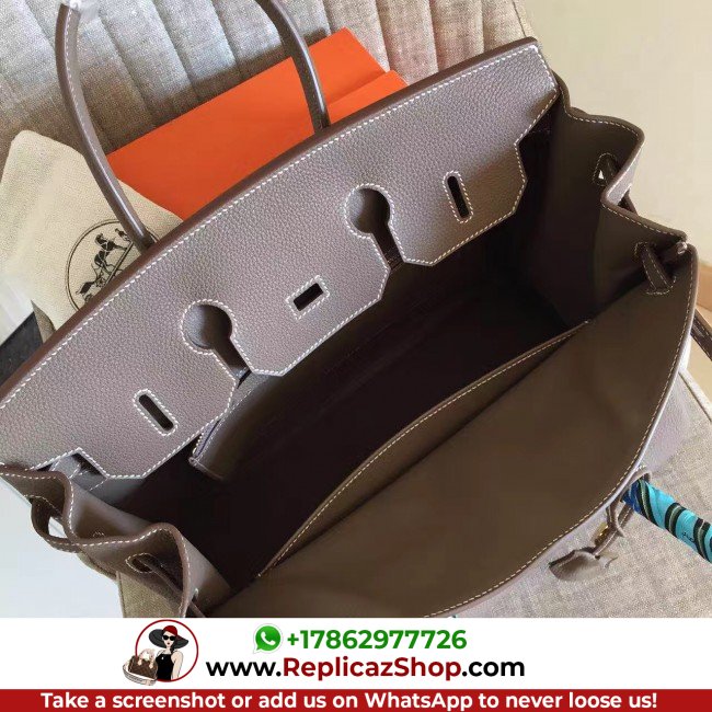 Hermes Etoupe Clemence Birkin 35cm Lushentic AAAAA Grade Replica (Copy) - Image 5