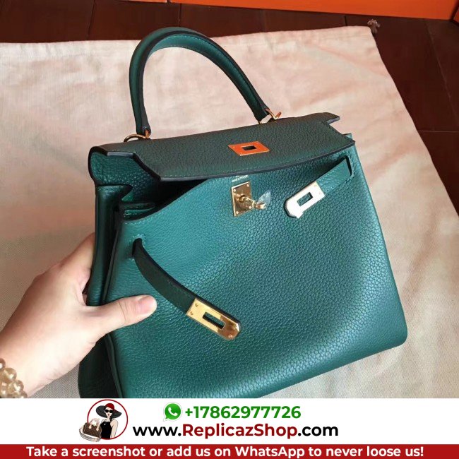 Hermes Malachite Clemence Kelly 25cm Retourne Lushentic AAAAA Grade Replica - Image 4