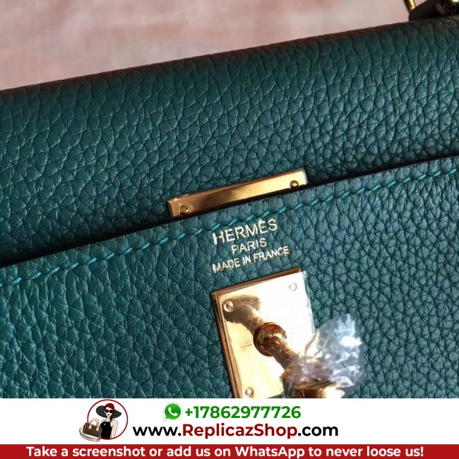 Hermes Malachite Clemence Kelly 25cm Retourne Lushentic AAAAA Grade Replica - Image 6
