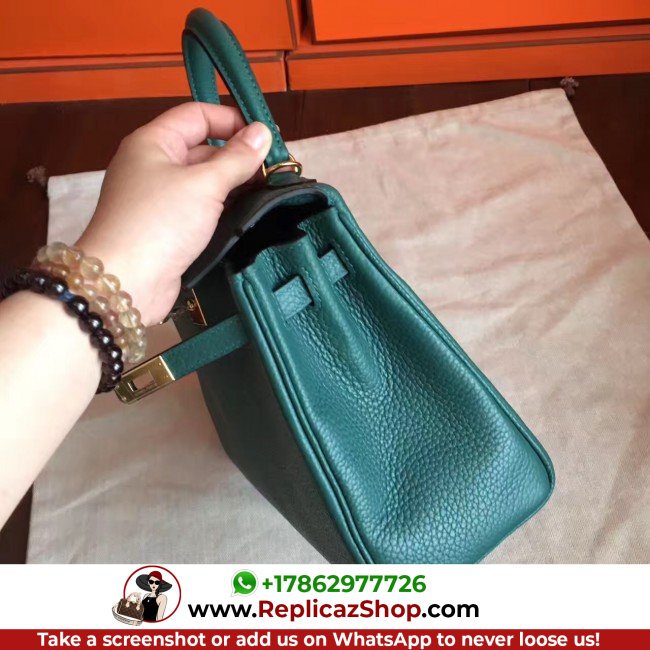 Hermes Malachite Clemence Kelly 25cm Retourne Lushentic AAAAA Grade Replica - Image 7
