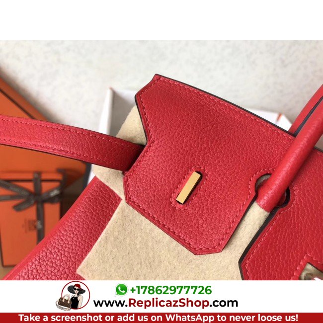 Hermes Red Clemence Birkin 25cm Lushentic AAAAA Grade Replica - Image 8