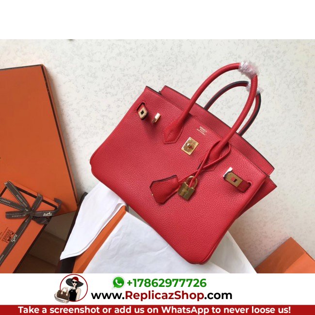Hermes Red Clemence Birkin 25cm Lushentic AAAAA Grade Replica - Image 9