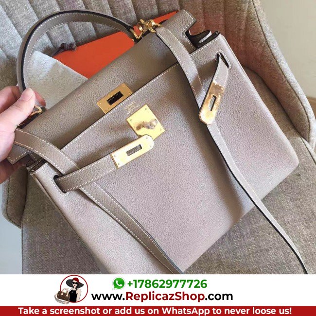 Hermes Grey Clemence Kelly Retourne 28cm Lushentic AAAAA Grade Replica - Image 3