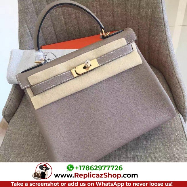 Hermes Grey Clemence Kelly Retourne 28cm Lushentic AAAAA Grade Replica
