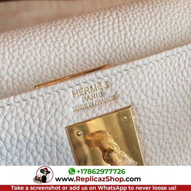 Hermes White Clemence Kelly Retourne 32cm Lushentic AAAAA Grade Replica - Image 4