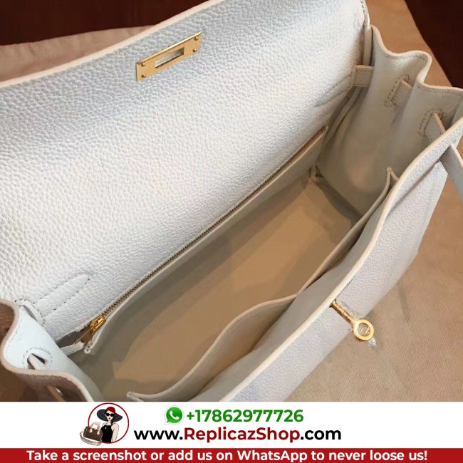 Hermes White Clemence Kelly Retourne 32cm Lushentic AAAAA Grade Replica - Image 6
