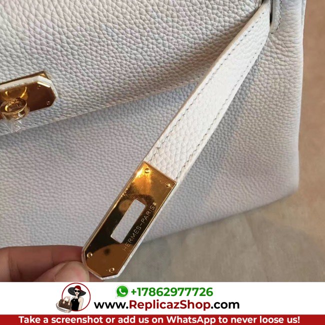 Hermes White Clemence Kelly Retourne 32cm Lushentic AAAAA Grade Replica - Image 7