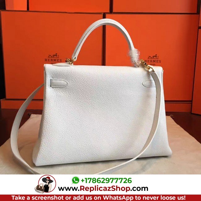 Hermes White Clemence Kelly Retourne 32cm Lushentic AAAAA Grade Replica - Image 10