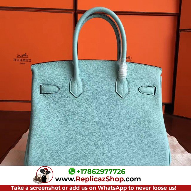 Hermes Blue Atoll Clemence Birkin 30cm Lushentic AAAAA Grade Replica - Image 4