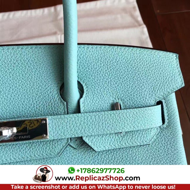 Hermes Blue Atoll Clemence Birkin 30cm Lushentic AAAAA Grade Replica - Image 6