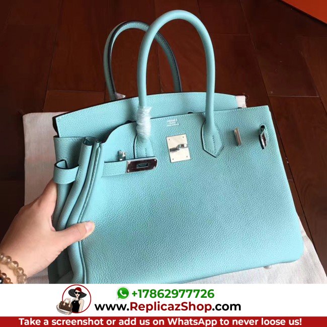 Hermes Blue Atoll Clemence Birkin 30cm Lushentic AAAAA Grade Replica - Image 7