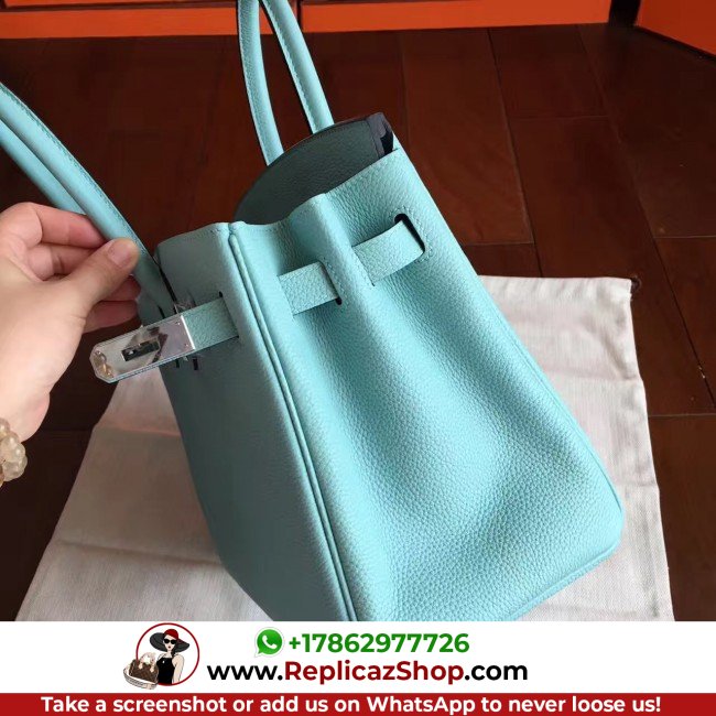Hermes Blue Atoll Clemence Birkin 30cm Lushentic AAAAA Grade Replica - Image 9