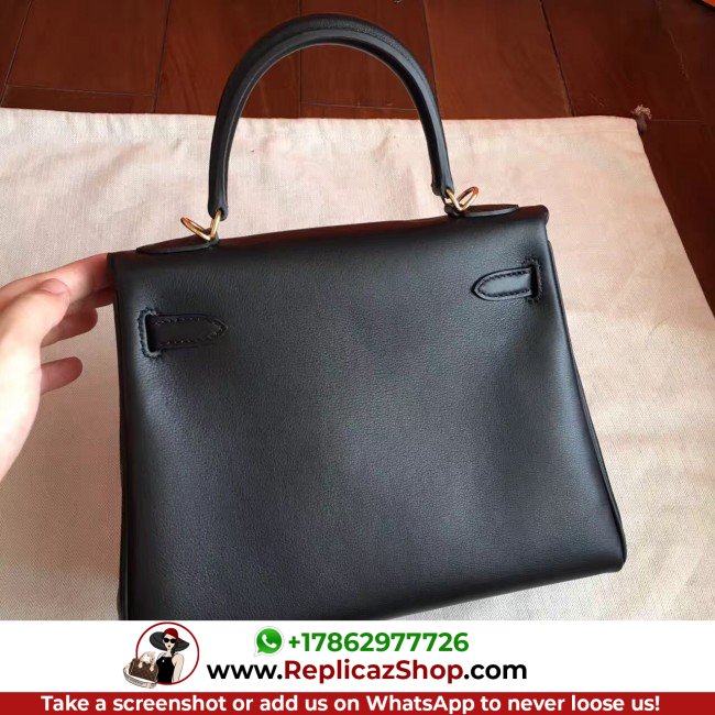 Hermes Black Swift Kelly 25cm Retourne Lushentic AAAAA Grade Replica - Image 5