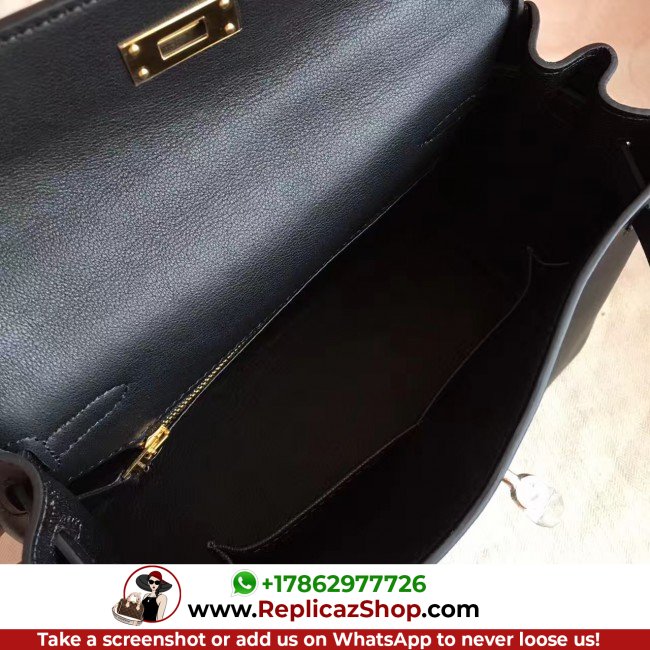 Hermes Black Swift Kelly 25cm Retourne Lushentic AAAAA Grade Replica - Image 6