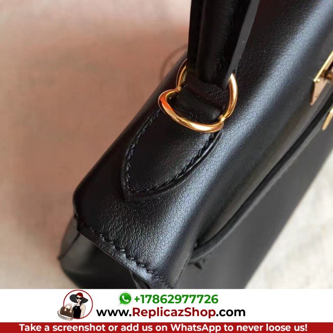 Hermes Black Swift Kelly 25cm Retourne Lushentic AAAAA Grade Replica - Image 7