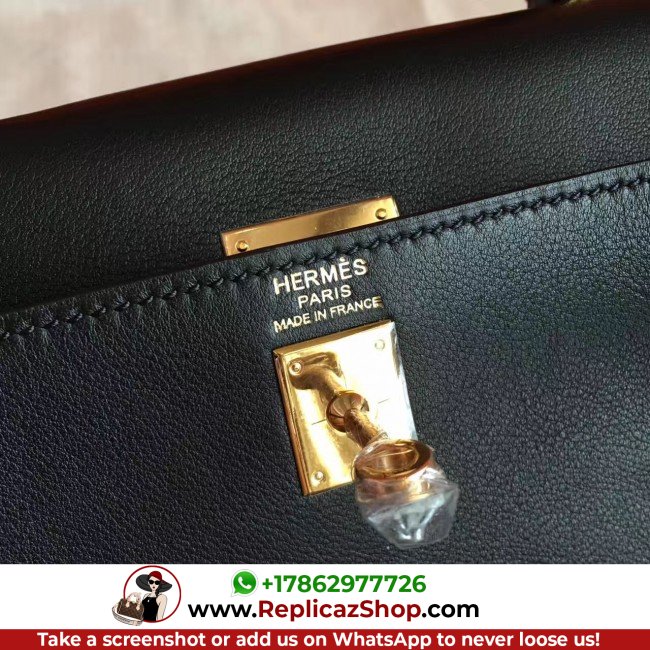 Hermes Black Swift Kelly 25cm Retourne Lushentic AAAAA Grade Replica - Image 8