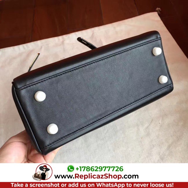 Hermes Black Swift Kelly 25cm Retourne Lushentic AAAAA Grade Replica - Image 9