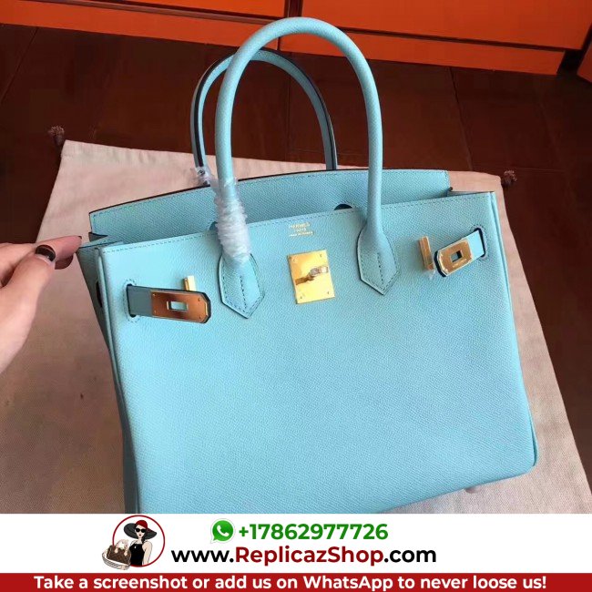 Hermes Blue Atoll Epsom Birkin 30cm Lushentic AAAAA Grade Replica - Image 6
