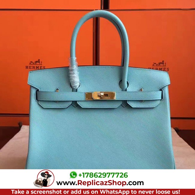 Hermes Blue Atoll Epsom Birkin 30cm Lushentic AAAAA Grade Replica - Image 3