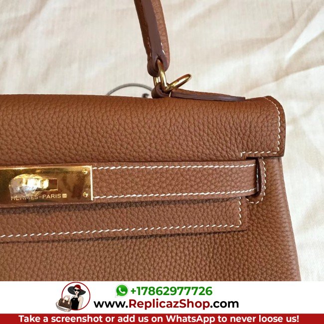 Hermes Gold Clemence Kelly Retourne 28cm Lushentic AAAAA Grade Replica - Image 3
